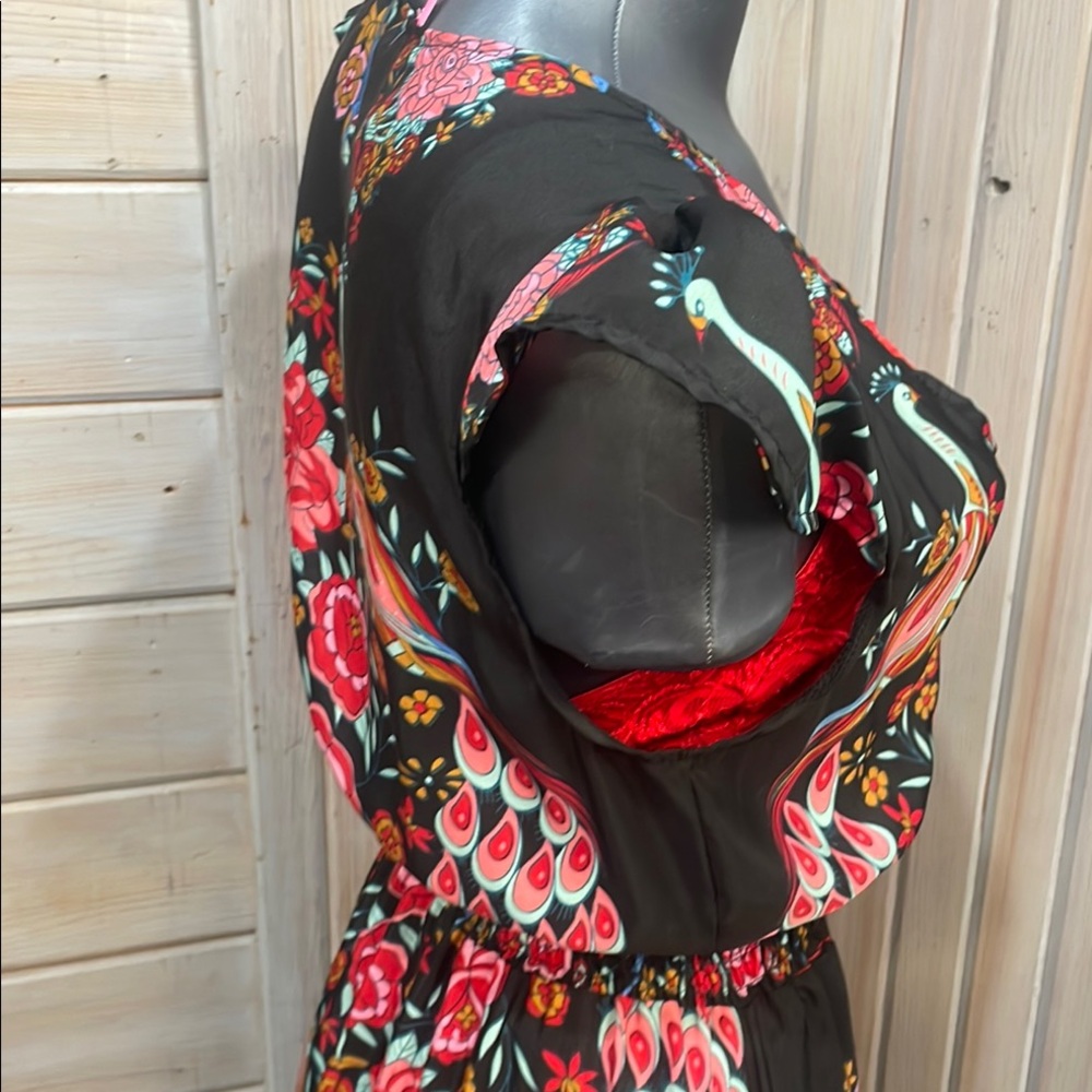 Black, Red and Pink Asymmetric Button Down Maxi Dress - Picture 5 of 9